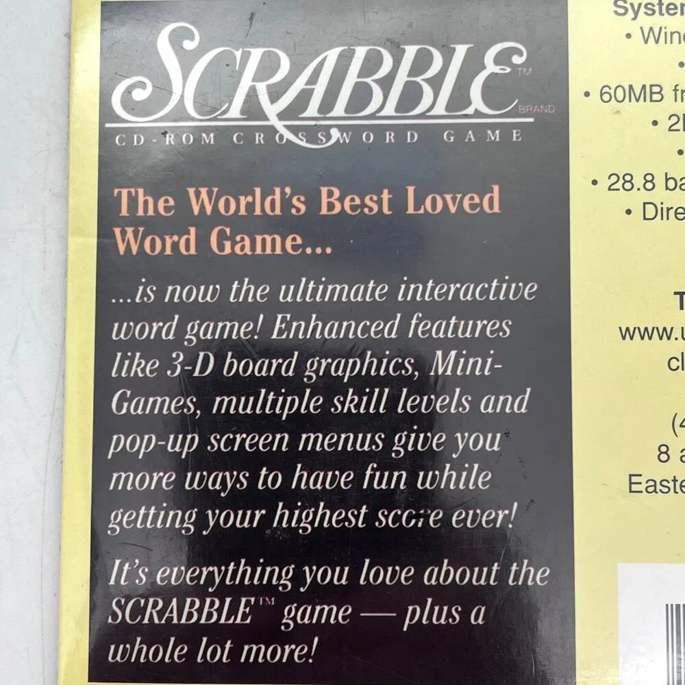 Scrabble CD-ROM Crossword Game Windows 95/98/ME Enhanced Features & Mini-Games